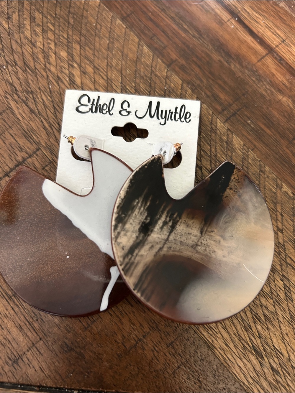 Ethel & Myrtle Brown and Cream Marbled Hoop Earrings
